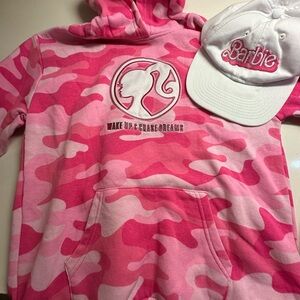 Barbie Pink Camouflage Hoodie and White Hat